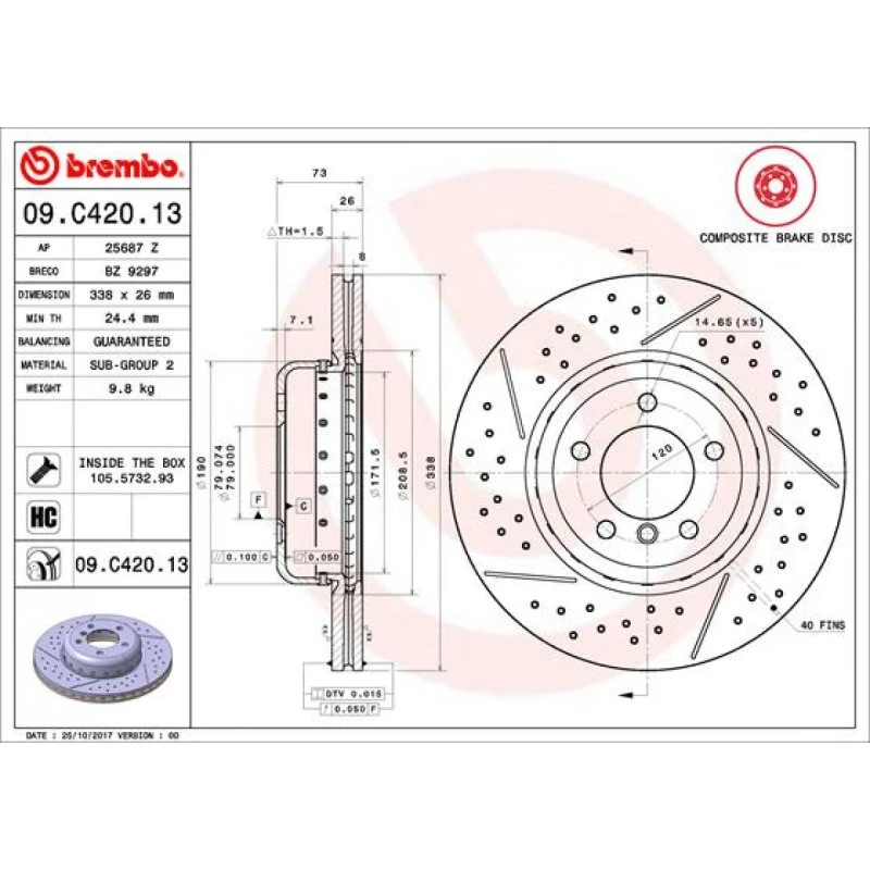 Brembo Bremseskive 09.C420.13 for BMW 1, 3-serie