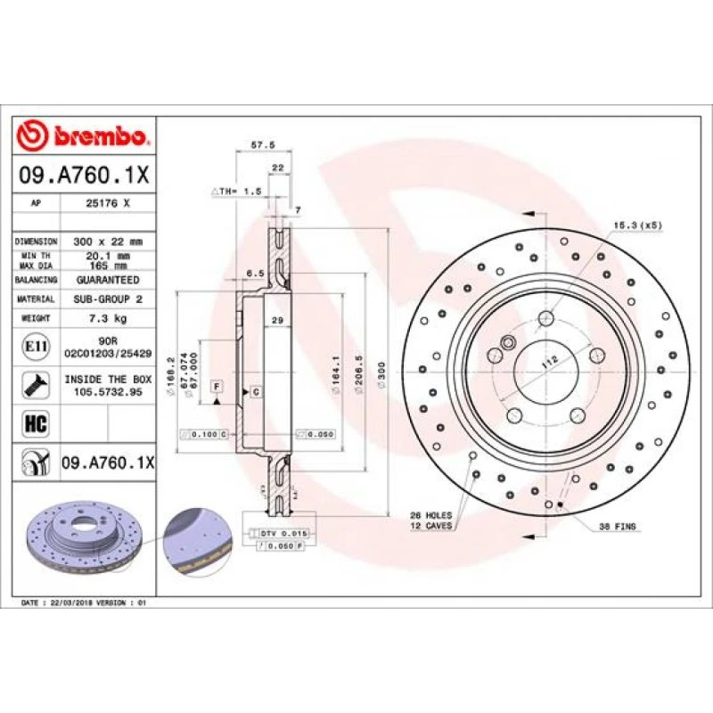Brembo Bremseskive 09.A760.1X for Mercedes-Benz
