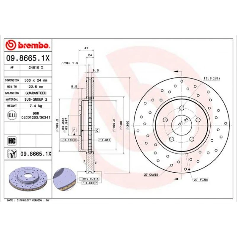 Brembo Bremseskive 09.8665.1X for Ford Mondeo III & Jaguar X-Type