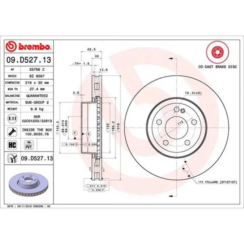 Brembo Bremseskive 09.D527.13 for Mercedes-Benz & BMW