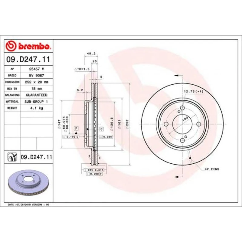 Brembo Bremseskive 09.D247.11 for Suzuki Baleno, Swift V