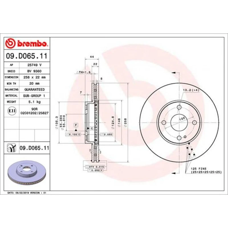Brembo Bremseskive 09.D065.11 for Mazda MX-5 IV/RF Targa