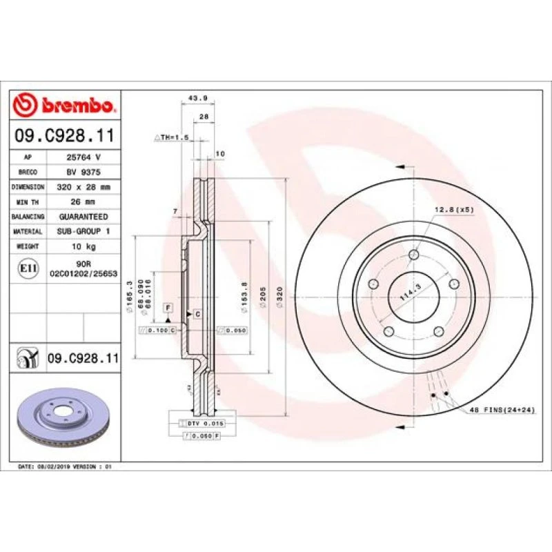 Brembo Bremseskive 09.C928.11 for Renault Koleos II & Nissan X-Trail