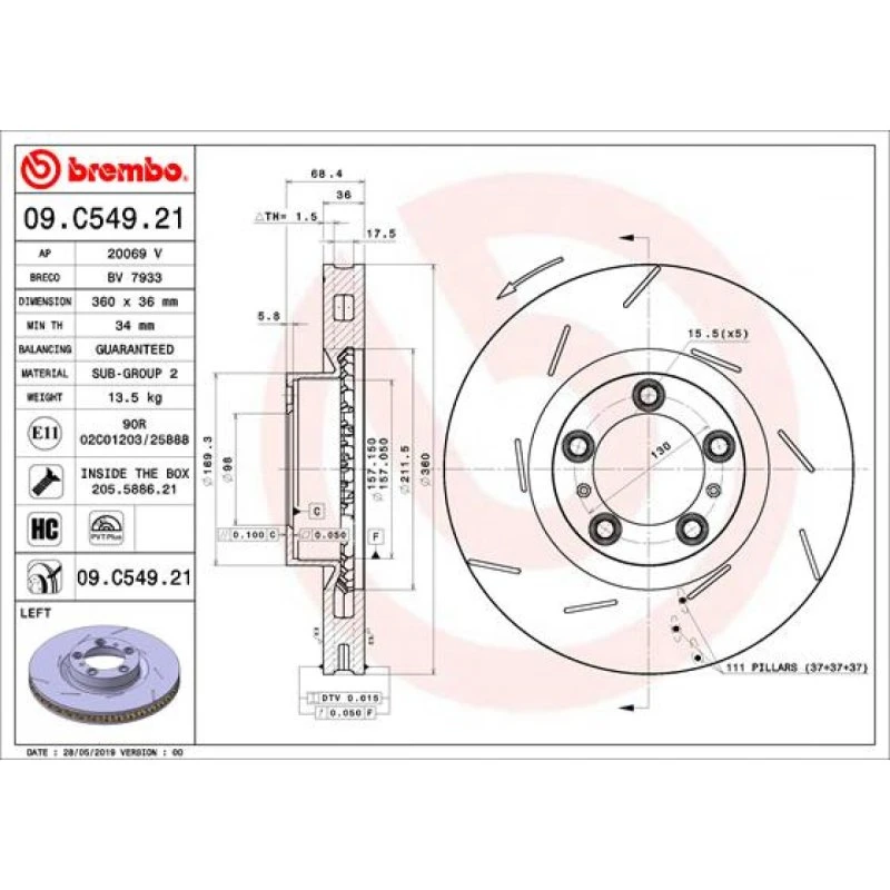 Brembo Bremseskive 09.C549.21 for Porsche Panamera