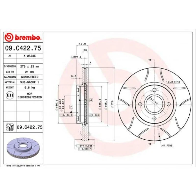 Brembo Bremseskive 09.C422.75 for Ford B-Max, Fiesta, Transit Courier