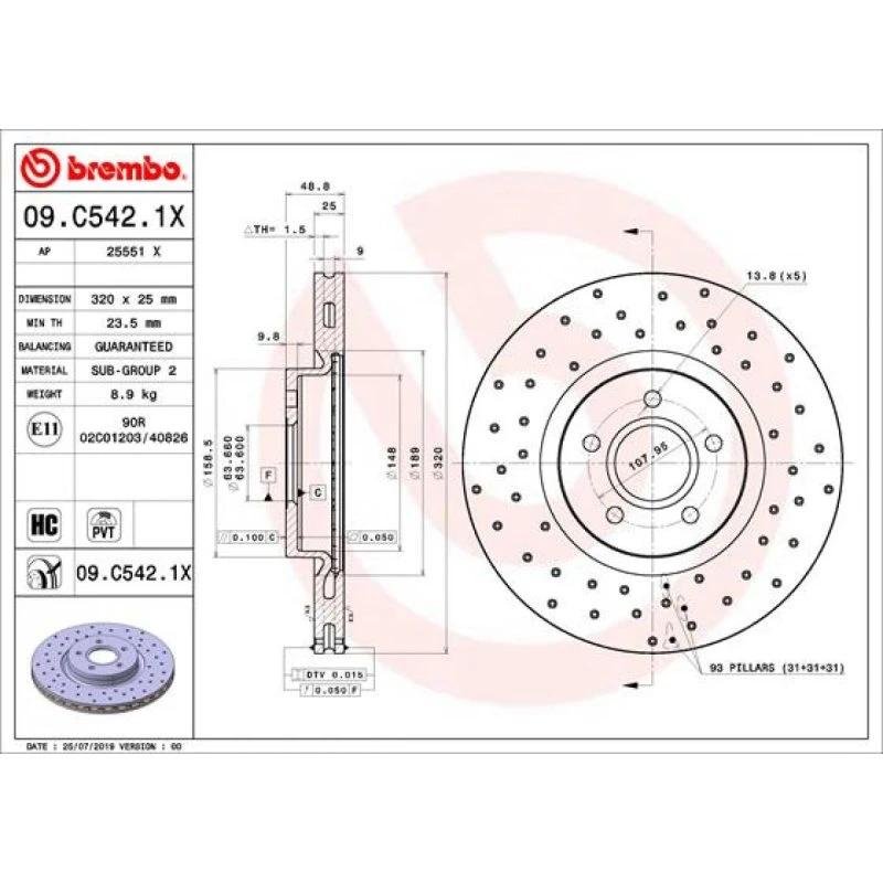 Brembo Bremseskive 09.C542.1X for Ford Focus, Kuga, Transit