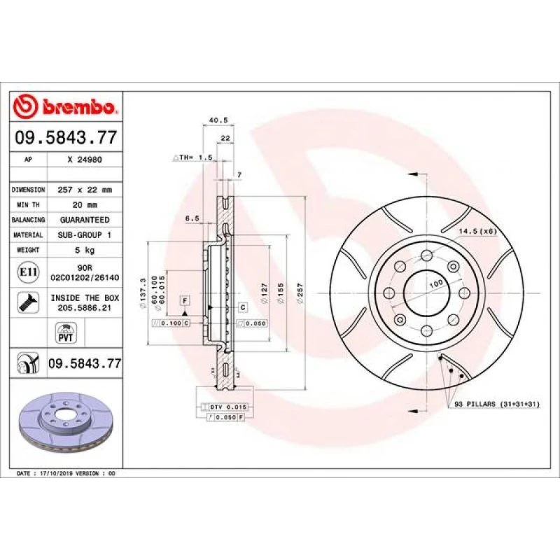Brembo Bremseskive 09.5843.77 for Opel, Skoda, Fiat
