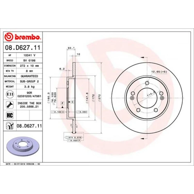 Brembo Bremseskive 08.D627.11 til Hyundai i30 & Kia Ceed