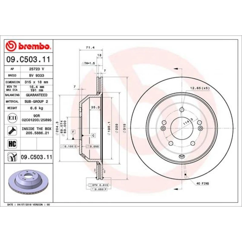 Brembo Bremseskive 09.C503.11 for KIA Sorento III