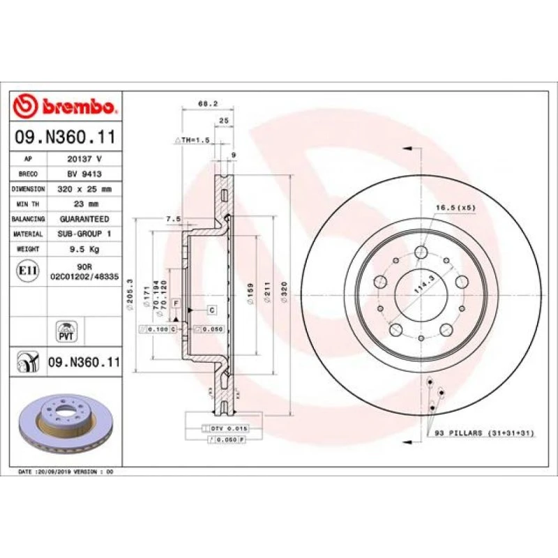 Brembo Bremseskive 09.N360.11 til Tesla Model 3