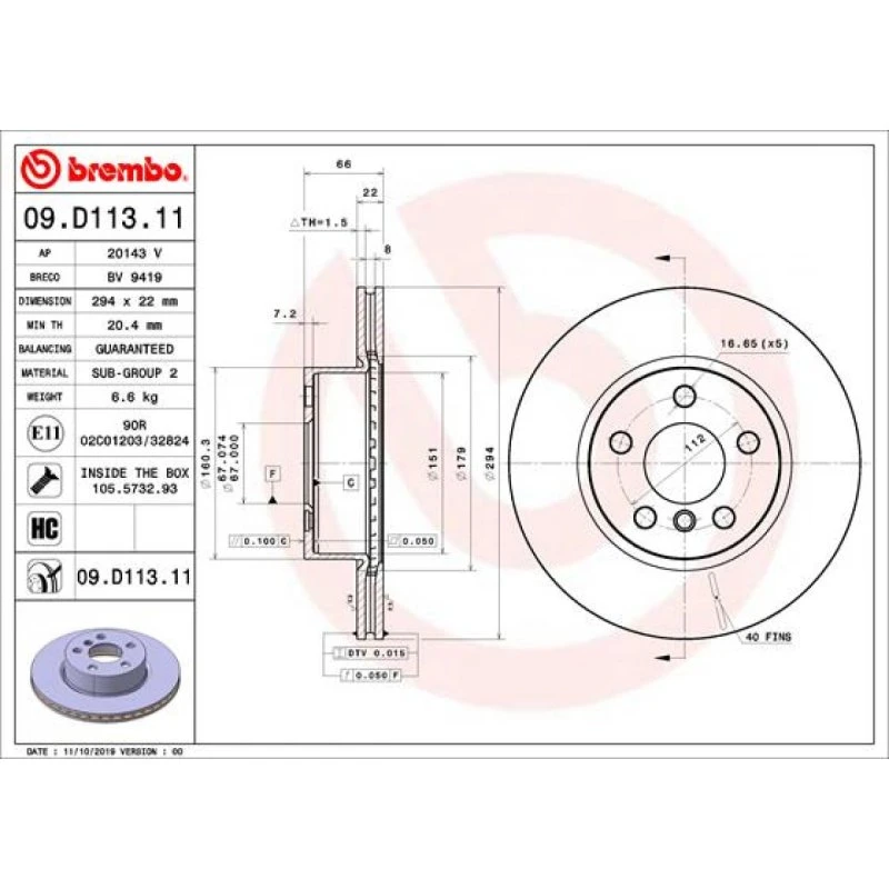 Brembo Bremseskive 09.D113.11 for BMW 3, 3 Touring, 2 Coupe