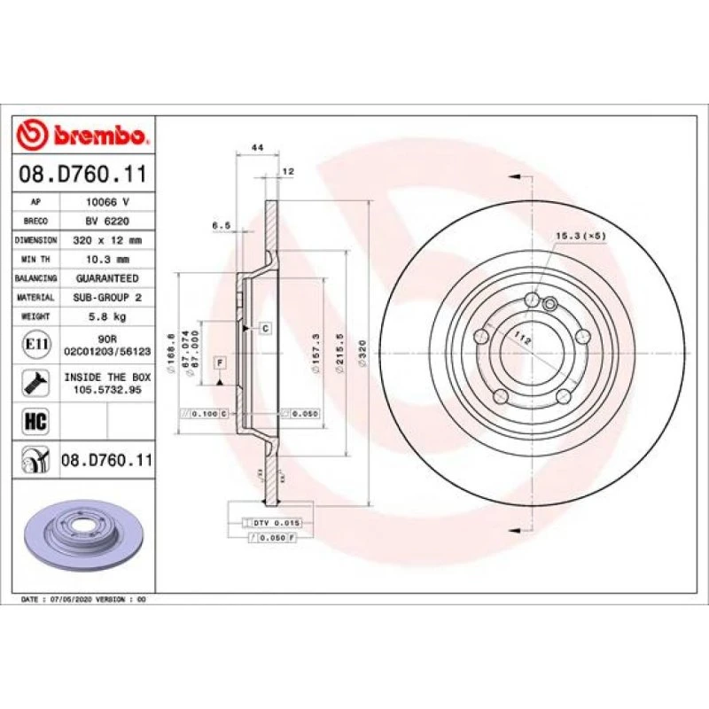 Brembo Bremseskive 08.D760.11 til Mercedes-Benz