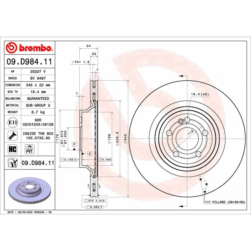 Brembo Bremseskive 09.D984.11 til Mercedes-Benz GLE/GLS