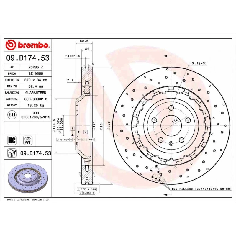 Brembo Bremseskive 09.D174.53 for Audi A3 (8V0615301D/H/Q/R)