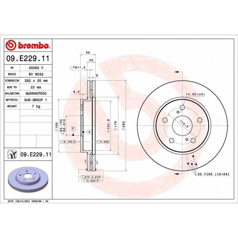 Brembo Bremseskive 09.E229.11 for Toyota & Suzuki