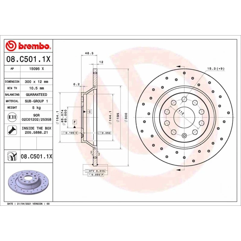 Brembo Bremseskive 08.C501.1X for VW/Audi/BMW (L3QD615601)