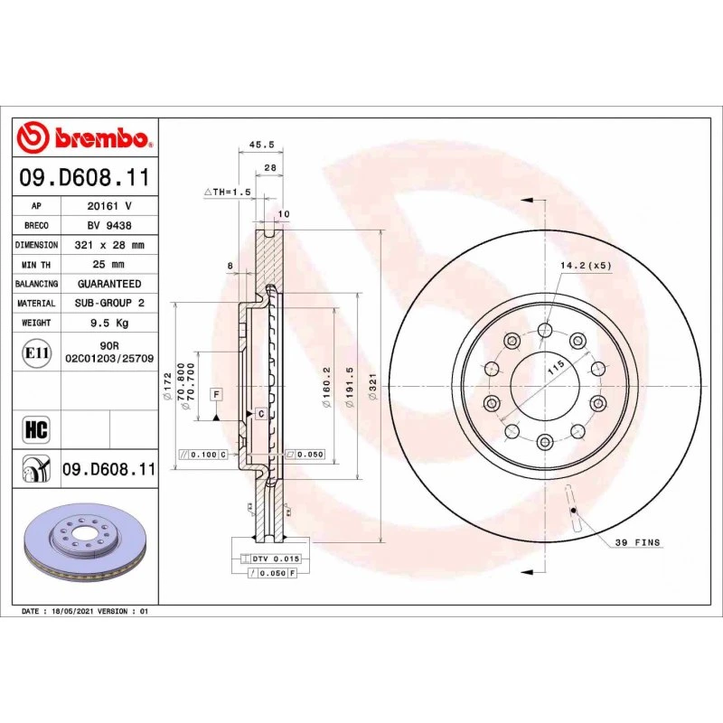 Brembo Bremseskive 09.D608.11 for Opel/Vauxhall