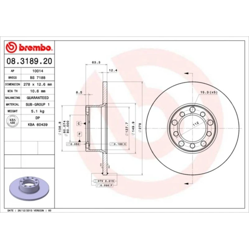 Brembo Bremseskive 08.3189.20 for Mercedes-Benz