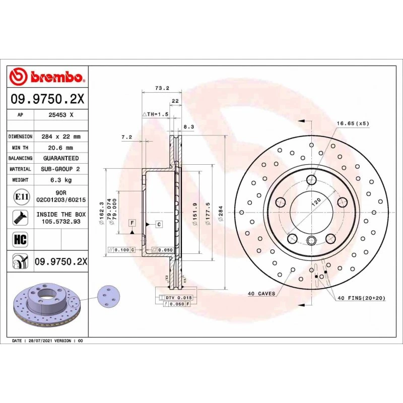 Brembo Bremseskive 09.9750.2X for BMW, perforeret, 22 mm