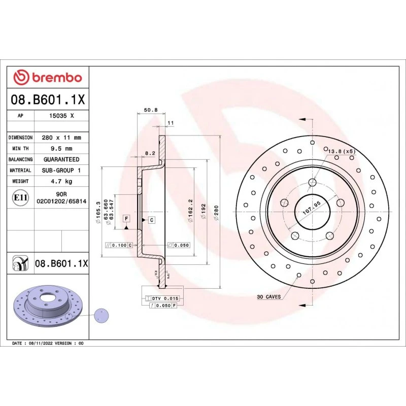 Brembo 08.B601.1X Bremseskive til Ford C-MAX, Kuga & Transit