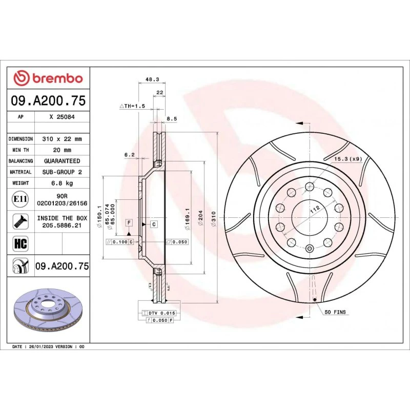 Brembo Bremseskive 09.A200.75 for VW, Audi, Mercedes-Benz