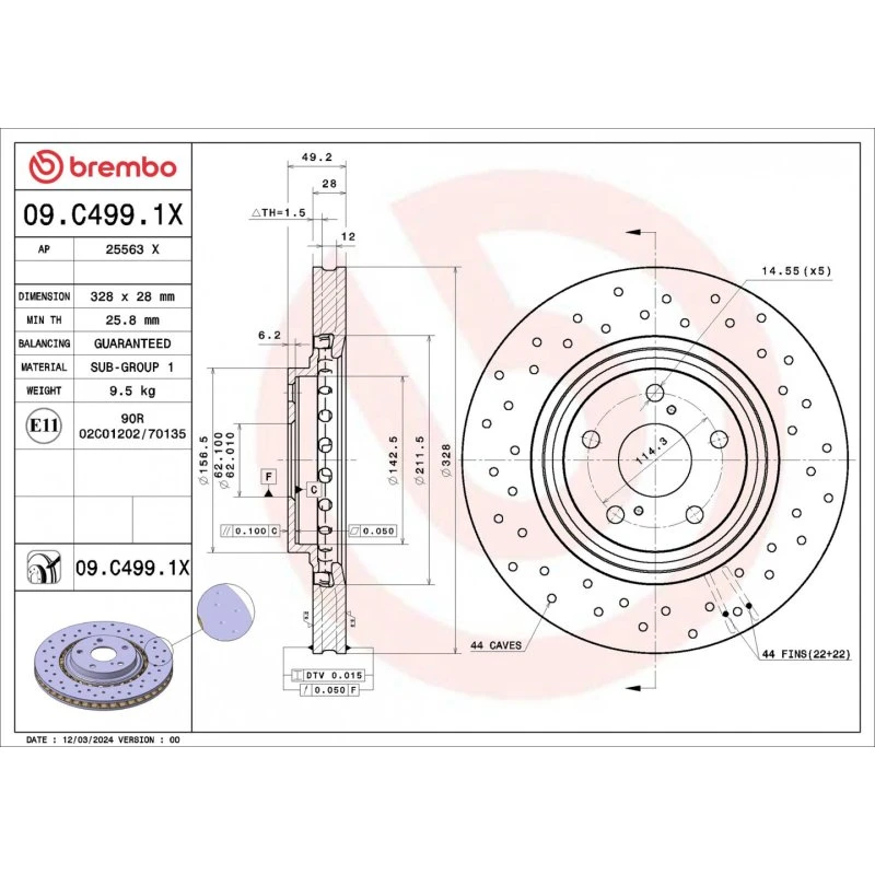 Brembo Bremseskive 09.C499.1X for Lexus og Toyota