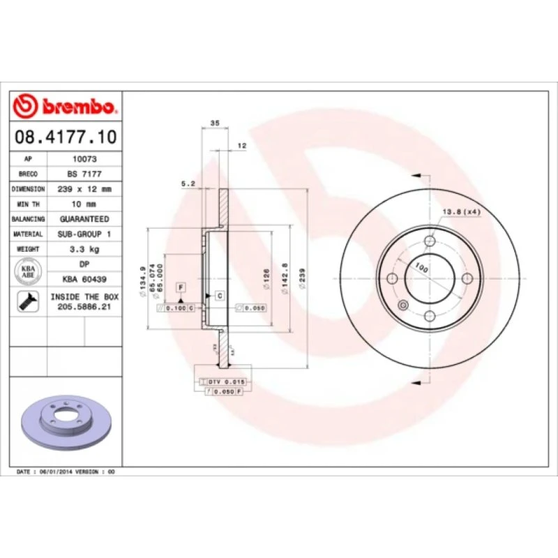 Brembo Bremseskive 08.4177.10 for VW, Audi, Seat