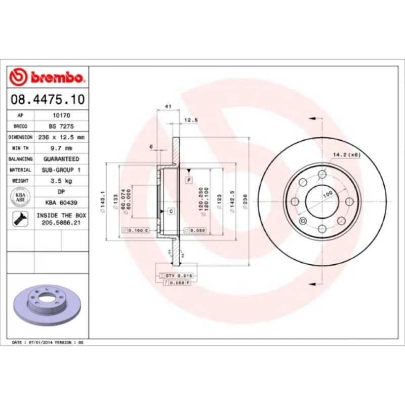 Brembo Bremseskive 08.4475.10 for Opel/Chevrolet/Vauxhall