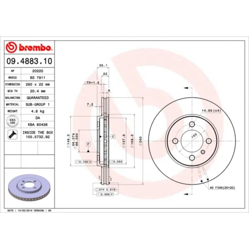 Brembo Bremseskive 09.4883.10 for BMW 3-serie