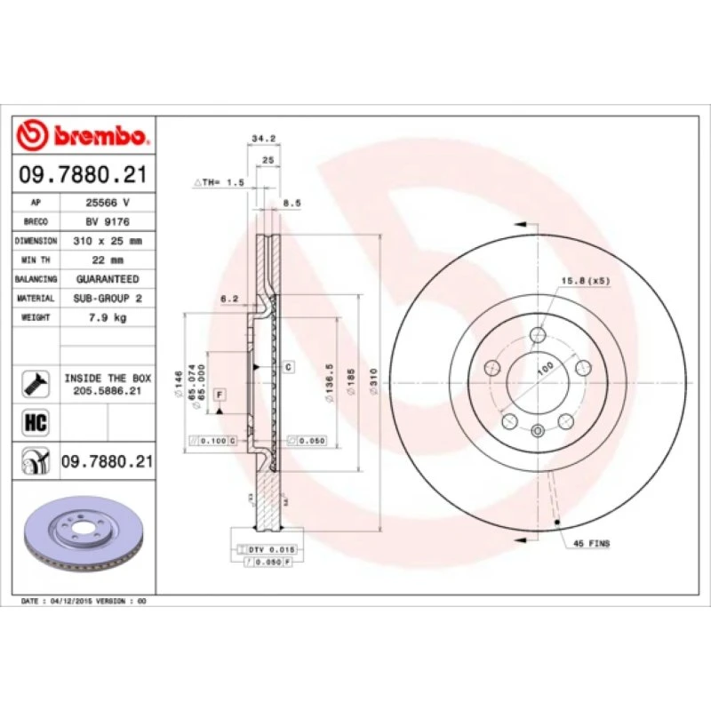 Brembo Bremseskive 09.7880.21 for VW, Audi, Seat