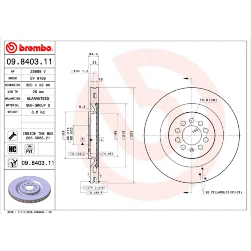 Brembo Bremseskive 09.8403.11 for SEAT Leon