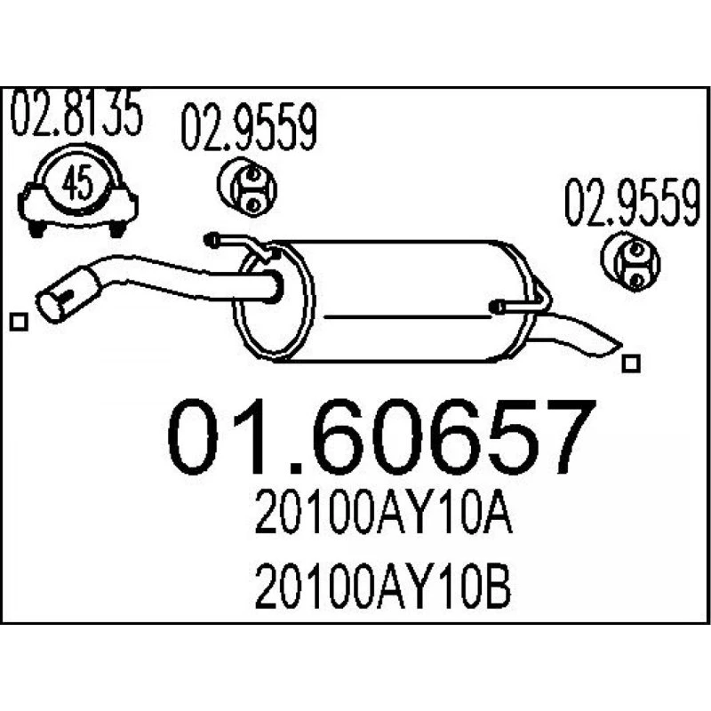 MTS Ende lyddæmper 01.60657 til Nissan Micra III & Note