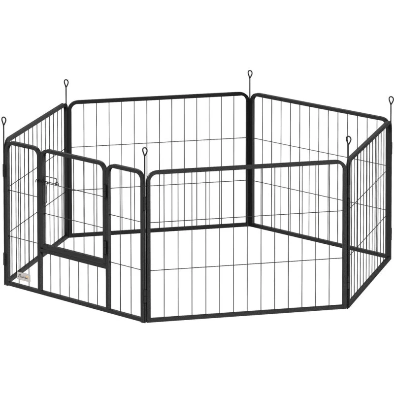 Hundehegn 6-panel (60 cm) foldbart stål, grå