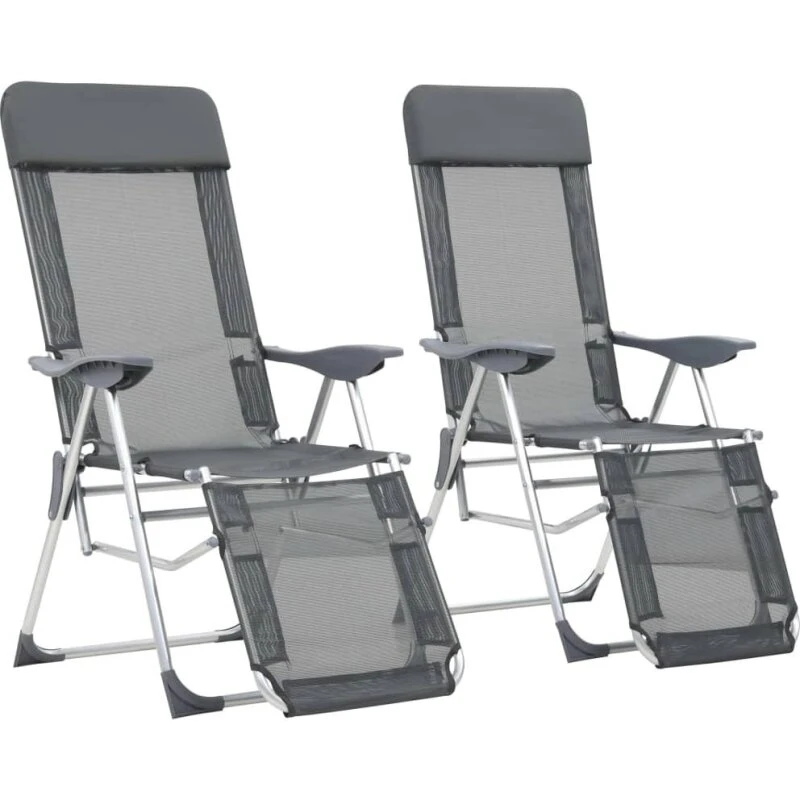 vidaXL foldbare campingstole m. fodstøtter 2 stk. textilene grå