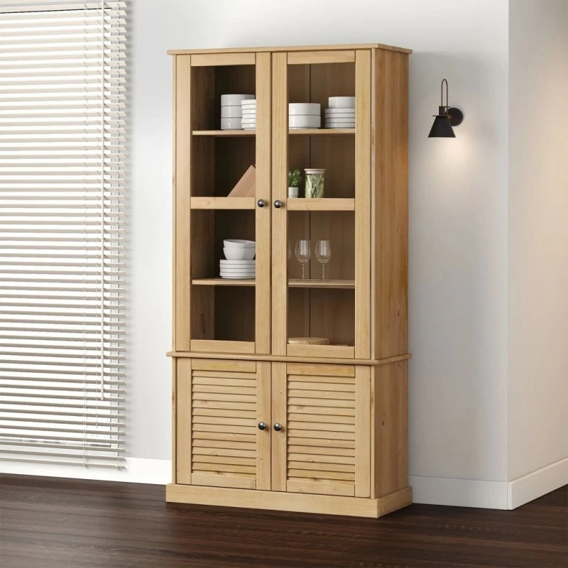 vidaXL VIGO Glasskab 85x35x170 cm i Massivt Fyrretræ
