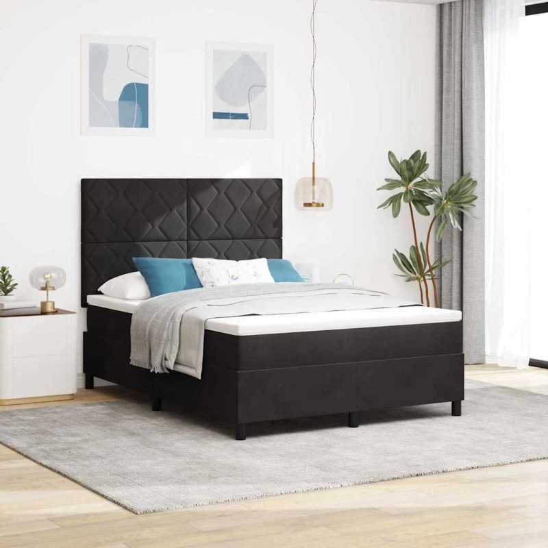 vidaXL Box spring seng med hovedgærde, Sort, 140 x 200 cm