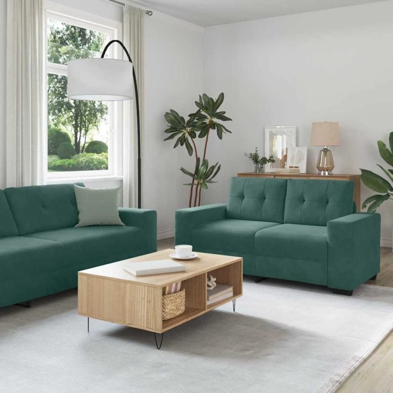 vidaXL 3-pces Fløjlsofa-sæt Mørkegrøn 221x80x80 cm
