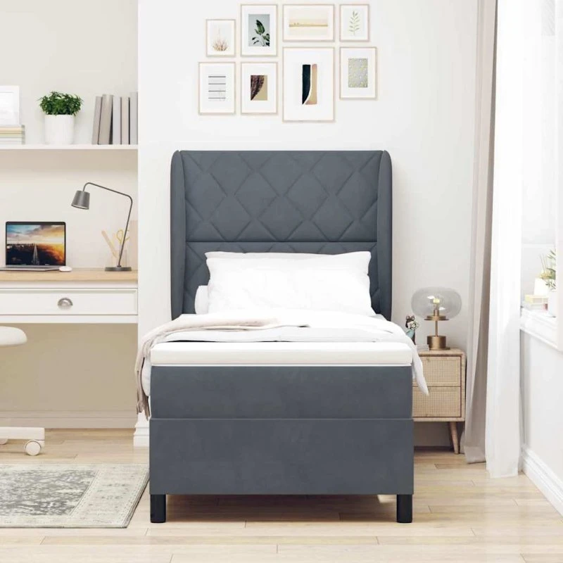 vidaXL Boxspring-seng med madras, Mørkegrå, 200 x 90 cm
