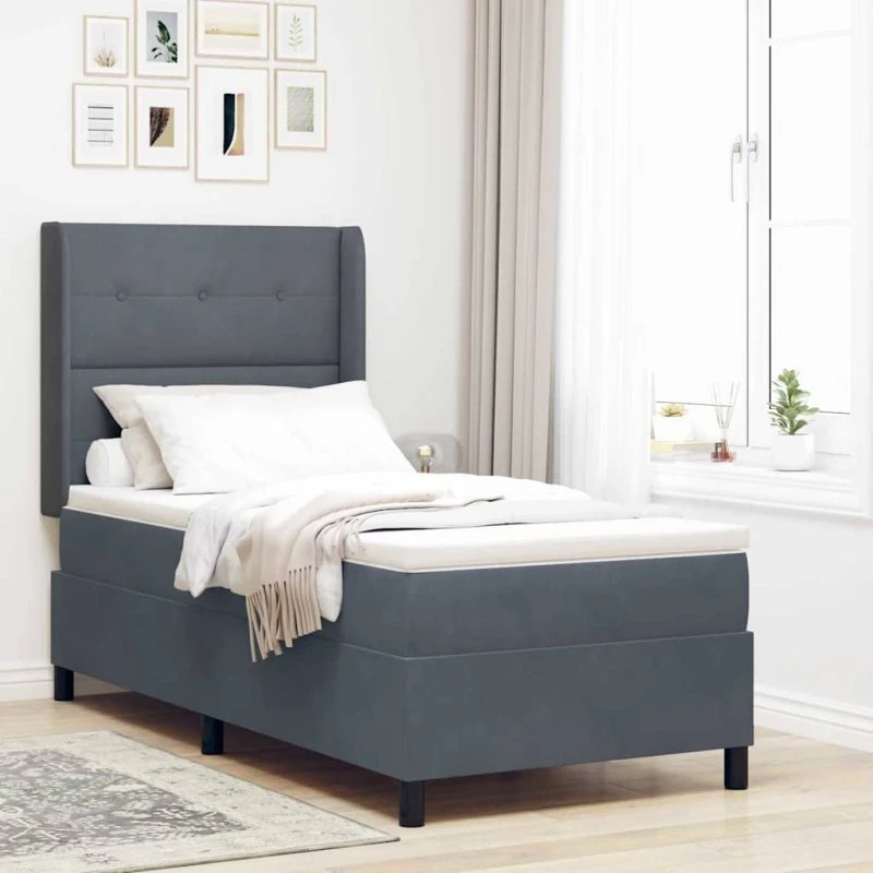 vidaXL Box spring seng med madras Mørkegrå 90 x 200 cm Fløjl