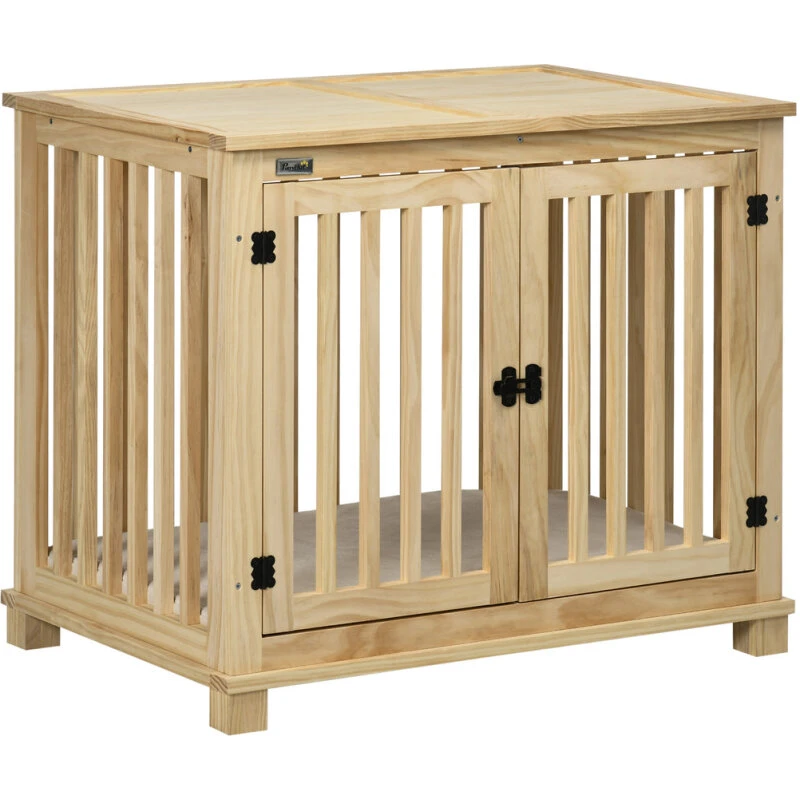 Hundebur 82,5x57x72 cm – naturtræ/cremehvid med polstring