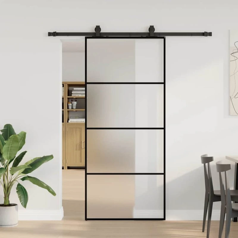 vidaXL Skydedør 90x205 cm med ESG-glas, sort