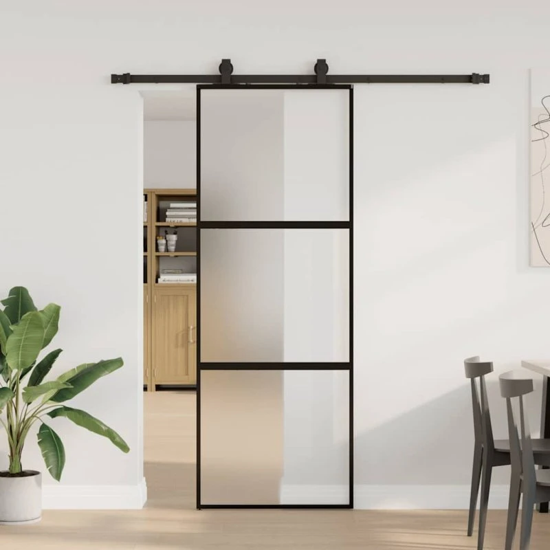 vidaXL Skydedør 76x205 cm, hærdet glas sort
