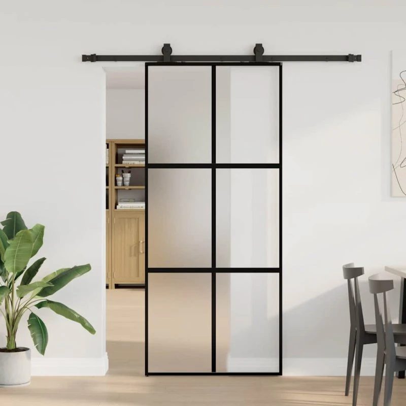 vidaXL Skydedør 90x205 cm hærdet glas sort