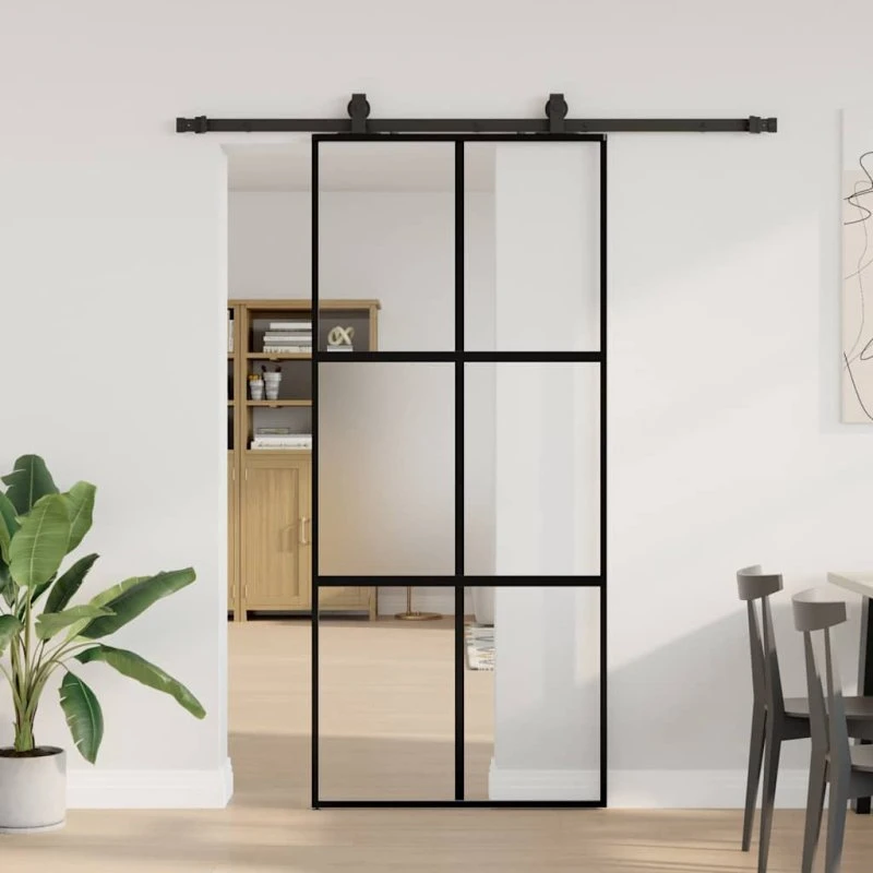 vidaXL skydedør 90x205 cm hærdet glas sort