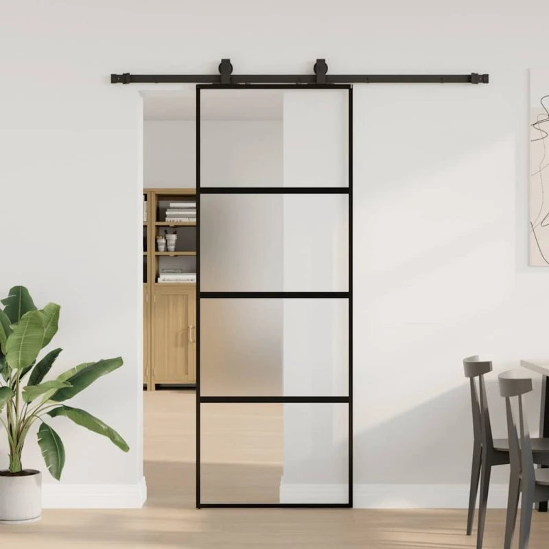 vidaXL skydedør 76x205 cm hærdet glas sort