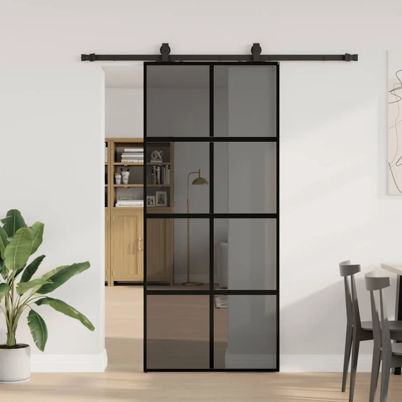 vidaXL Skydedør 90x205 cm hærdet glas sort