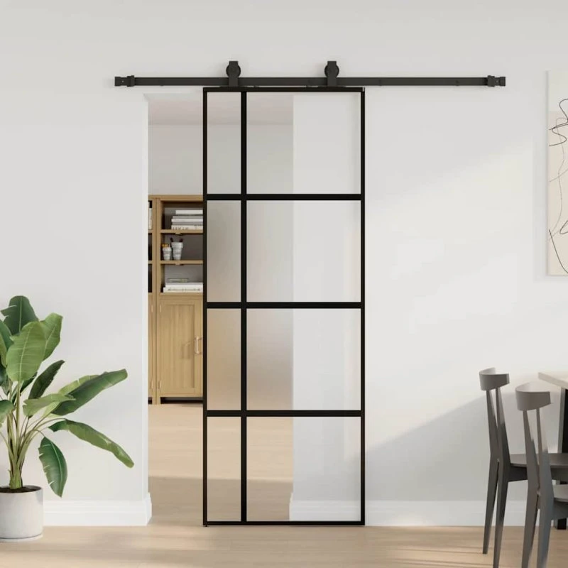 vidaXL skydedør 76x205 cm hærdet glas sort