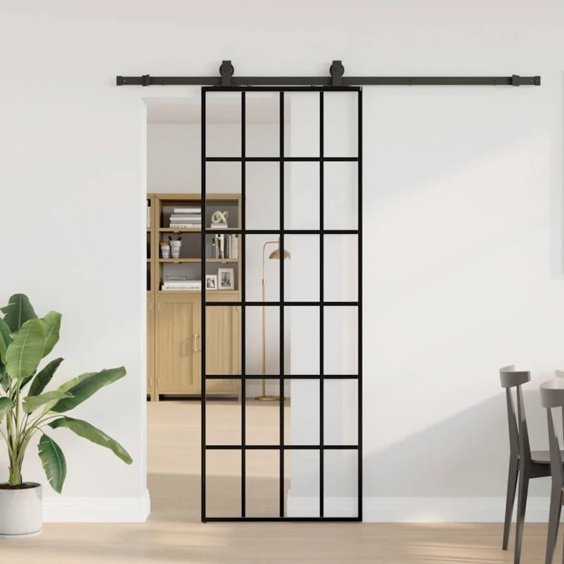 vidaXL Skydedør 76x205 cm med ESG-glas, sort