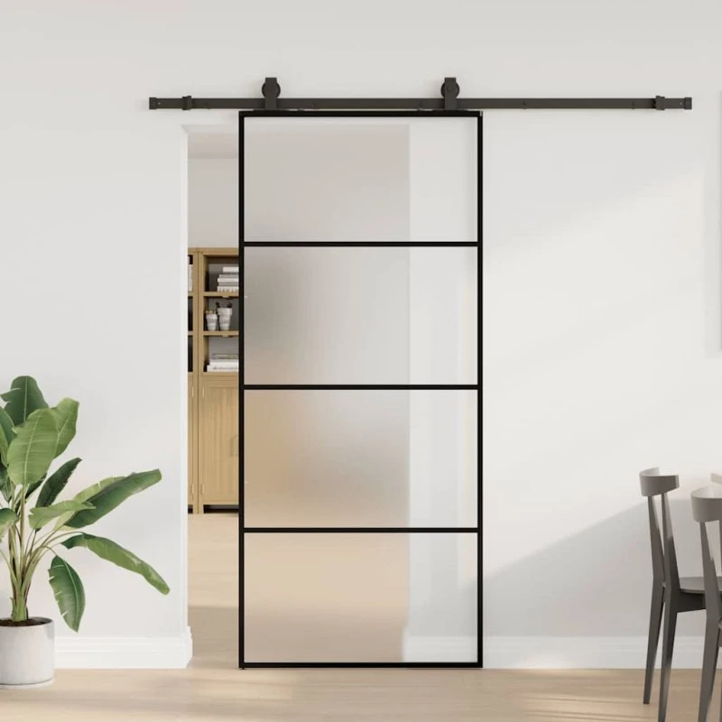 vidaXL Skydedør 90x205 cm med ESG-glas, sort