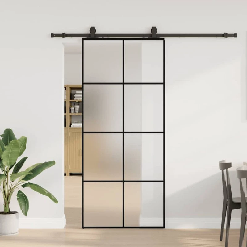 vidaXL Skydedør 90x205 cm med ESG-glas, sort